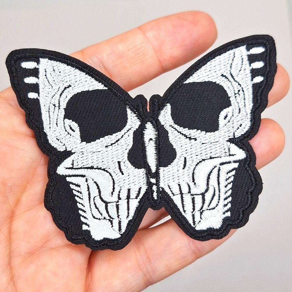 Skull butterfly patch iron on wearable art accessory